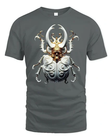 Gothic Skull Beetle Warrior Fantasy Art T-Shirt - gray t-shirt on white background