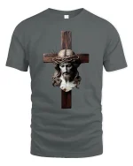Jesus Cross Crown of Thorns Faith Graphic T-Shirt - gray t-shirt on white background