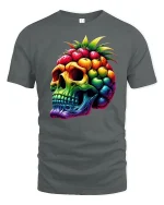 Tropical Fruit Skull Rainbow Vibe Graphic T-Shirt - gray t-shirt on white background