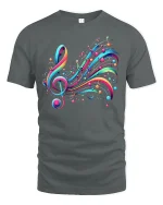 Colorful Music Notes Treble Clef Art Graphic T-Shirt - gray t-shirt on white background