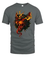 Flaming Demon Cat Fiery Spirit Graphic T-Shirt - gray t-shirt on white background