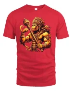 Warrior Hanuman Power Graphic T-Shirt for Men - red t-shirt on white background