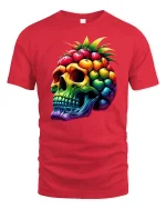 Tropical Fruit Skull Rainbow Vibe Graphic T-Shirt - red t-shirt on white background