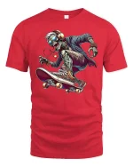 Cool Skeleton Skater Street Style Graphic T-Shirt - red t-shirt on white background