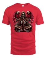 Grim Reaper Twin Eagle Warrior Graphic T-Shirt - red t-shirt on white background