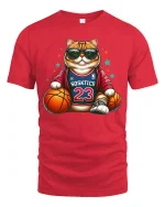 Funny Basketball Cat Player Cool Street Graphic T-Shirt - red t-shirt on white background