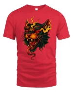 Flaming Demon Cat Fiery Spirit Graphic T-Shirt - red t-shirt on white background