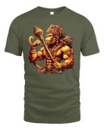 Warrior Hanuman Power Graphic T-Shirt for Men - military green t-shirt on white background