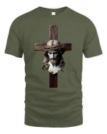 Jesus Cross Crown of Thorns Faith Graphic T-Shirt - military green t-shirt on white background