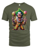 Scary Psycho Clown Horror Party Graphic T-Shirt - military green t-shirt on white background