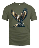 Majestic Eagle Mountain Freedom Spirit Graphic Tee - military green t-shirt on white background