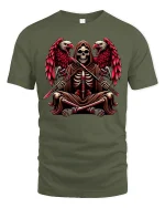 Grim Reaper Twin Eagle Warrior Graphic T-Shirt - military green t-shirt on white background