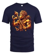 Warrior Hanuman Power Graphic T-Shirt for Men - navy t-shirt on white background