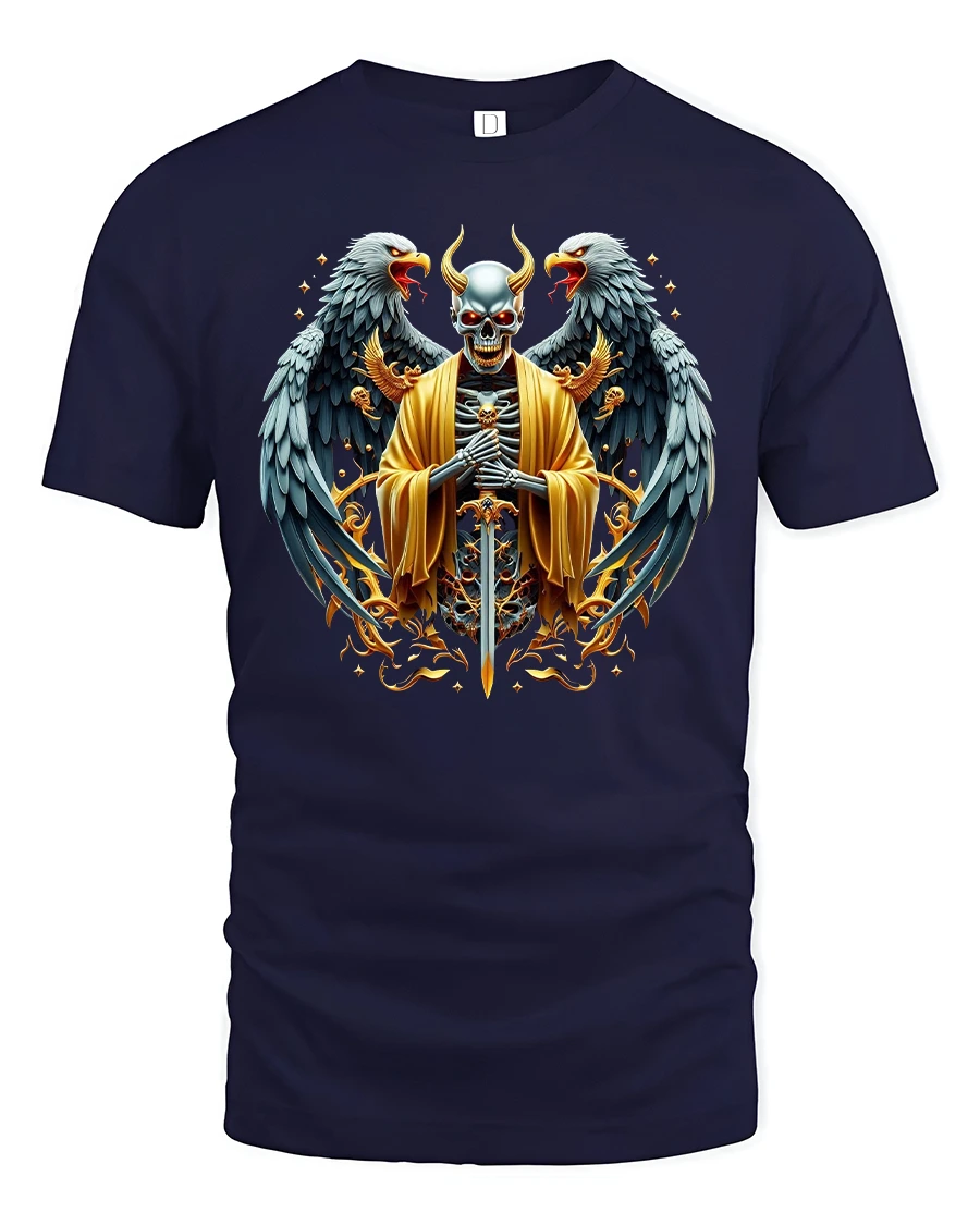 Demon Angel Warrior Skull Sword Gothic T-Shirt - 1 Demon Angel Warrior Skull Sword Gothic T-Shirt - navy t-shirt on white background