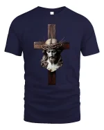 Jesus Cross Crown of Thorns Faith Graphic T-Shirt - navy t-shirt on white background