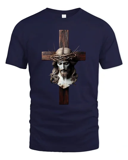 Jesus Cross Crown of Thorns Faith Graphic T-Shirt - navy t-shirt on white background