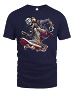 Cool Skeleton Skater Street Style Graphic T-Shirt - navy t-shirt on white background