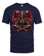 Grim Reaper Twin Eagle Warrior Graphic T-Shirt - navy t-shirt on white background
