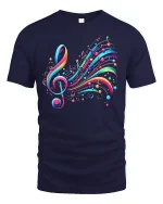 Colorful Music Notes Treble Clef Art Graphic T-Shirt - navy t-shirt on white background