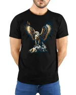 Majestic Eagle Mountain Freedom Spirit Graphic Tee - model wearing black tee with hands behind back