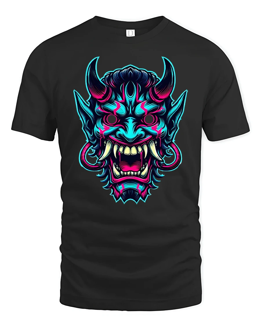 Neon Demon Mask Art Cool Streetwear Graphic T-Shirt - 1 Neon Demon Mask Art Cool Streetwear Graphic T-Shirt - black t-shirt on white background