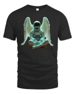 Angel Astronaut Sitting Cosmic Dream Graphic T-Shirt - black t-shirt on white background