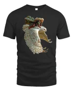 Fantasy Owl Rider Warrior Flight Epic Art Graphic Tee - black t-shirt on white background