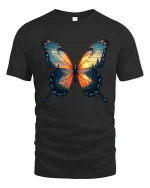 Sunset Forest Butterfly Nature Art Graphic T-Shirt - black t-shirt on white background
