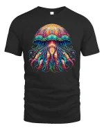 Psychedelic Jellyfish Ocean Glow Art Graphic T-Shirt - black t-shirt on white background
