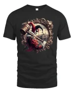 Gothic Jester Hammer Dark Carnival Art Graphic T-Shirt - black t-shirt on white background