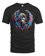 American Eagle Skull Fire Wings Patriotic Art T-Shirt - black t-shirt on white background