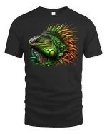Colorful Iguana Jungle Fire Art Reptile Graphic T-Shirt - black t-shirt on white background