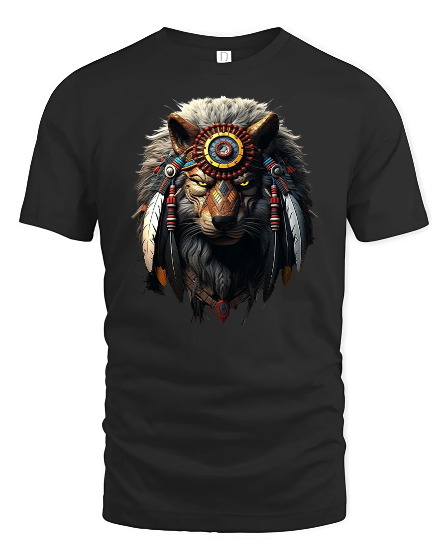 Tribal Lion Warrior Spirit Power Graphic T-Shirt - 1 Tribal Lion Warrior Spirit Power Graphic T-Shirt - black t-shirt on white background