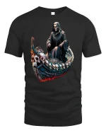 Grim Reaper Skull Boat of Souls Dark Gothic T-Shirt - black t-shirt on white background