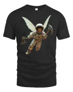 Fantasy Astronaut Fairy With Axe Cosmic Warrior Tee - black t-shirt on white background