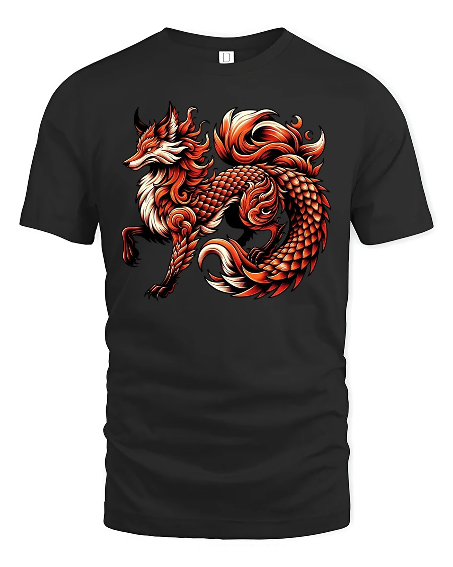 Fire Fox Dragon Hybrid Mythical Spirit Animal T-Shirt - 1 Fire Fox Dragon Hybrid Mythical Spirit Animal T-Shirt - black t-shirt on white background