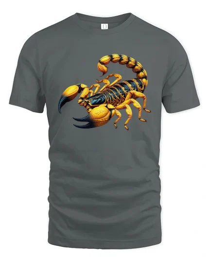Golden Scorpion Cool Insect Art Graphic T-Shirt - gray t-shirt on white background