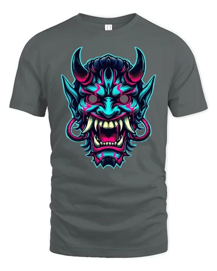 Neon Demon Mask Art Cool Streetwear Graphic T-Shirt - gray t-shirt on white background