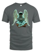 Angel Astronaut Sitting Cosmic Dream Graphic T-Shirt - gray t-shirt on white background