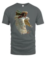 Fantasy Owl Rider Warrior Flight Epic Art Graphic Tee - gray t-shirt on white background