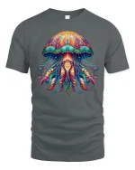 Psychedelic Jellyfish Ocean Glow Art Graphic T-Shirt - gray t-shirt on white background