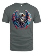 American Eagle Skull Fire Wings Patriotic Art T-Shirt - gray t-shirt on white background