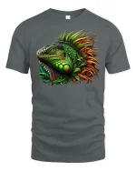 Colorful Iguana Jungle Fire Art Reptile Graphic T-Shirt - gray t-shirt on white background