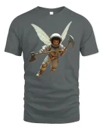 Fantasy Astronaut Fairy With Axe Cosmic Warrior Tee - gray t-shirt on white background