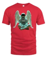 Angel Astronaut Sitting Cosmic Dream Graphic T-Shirt - red t-shirt on white background