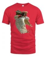 Fantasy Owl Rider Warrior Flight Epic Art Graphic Tee - red t-shirt on white background