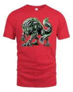 Neon Werewolf Monster Glow Graphic Horror Style Tee - red t-shirt on white background