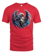 American Eagle Skull Fire Wings Patriotic Art T-Shirt - red t-shirt on white background