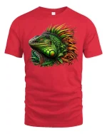 Colorful Iguana Jungle Fire Art Reptile Graphic T-Shirt - red t-shirt on white background