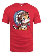Cute Tribal Tiger With Feather Headdress T-Shirt - red t-shirt on white background